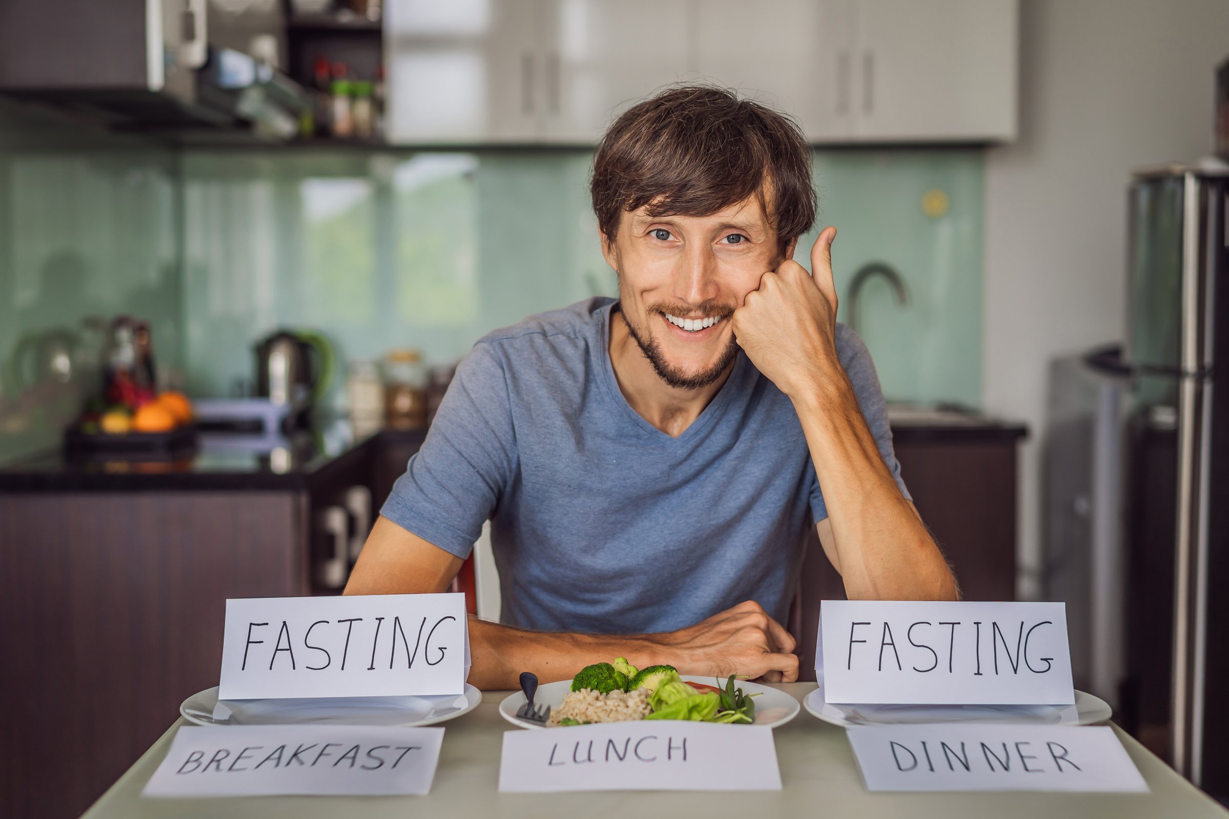 Intermittent Fasting during Breakfast and Dinner. Intermittent Fasting Concept, Top View