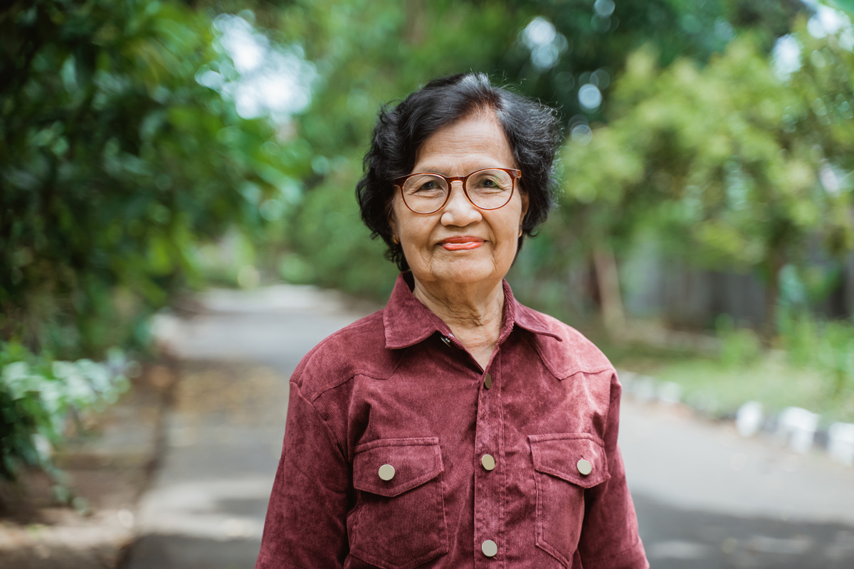 Close up Confident Asian Grandma Wearing Eyes Glasses